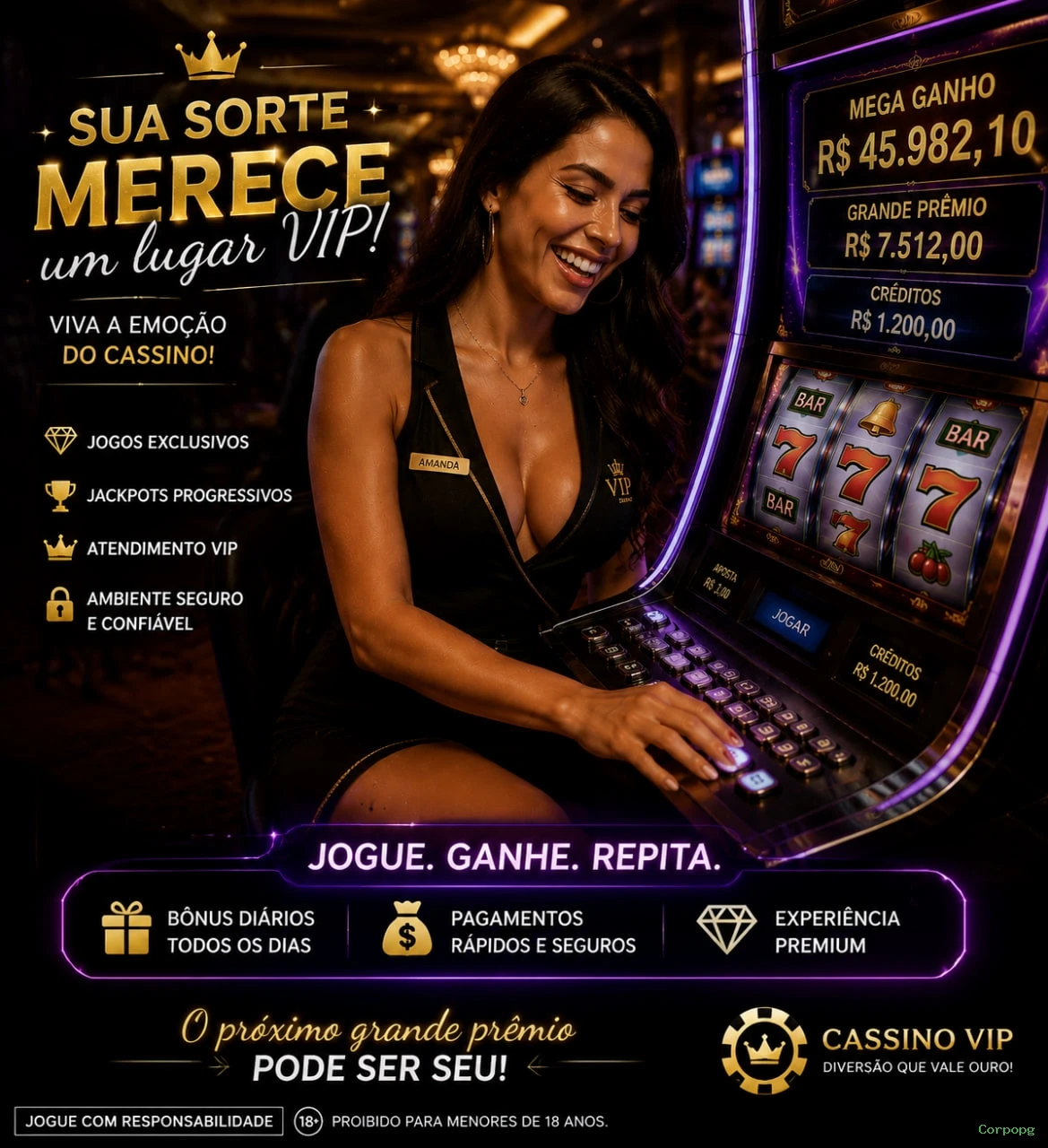 Imagem promocional da Corpopg mostrando a plataforma e suas vantagens